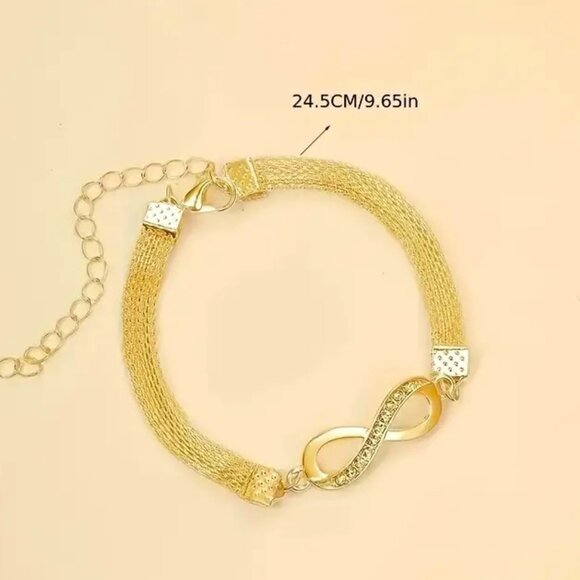 Anklet Infinity Rhinestone Gold Mesh Chain Beach Vacation Trendy Stylish Glam - Picture 5 of 5